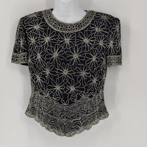 Papell  Boutique Evening black beaded top